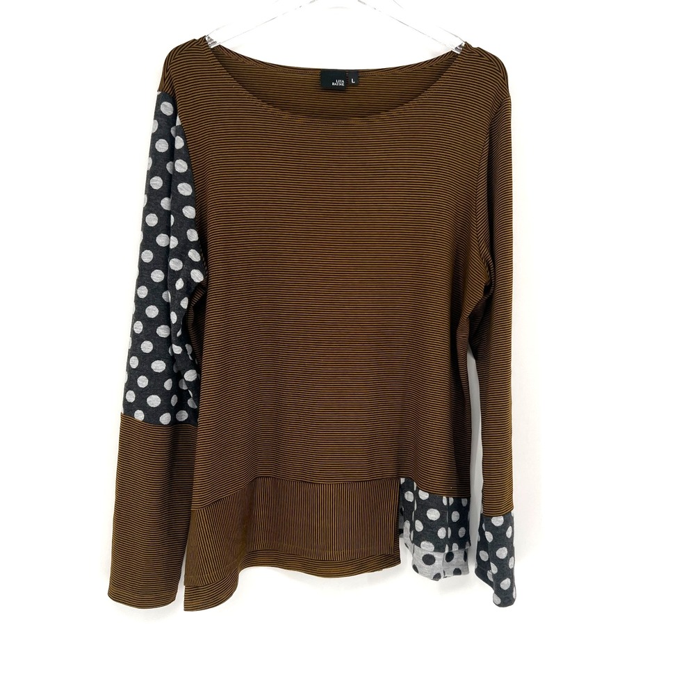 Lisa Bayne Top Womens L Striped Polka Dot Artsy Lagenlook Art to Wear
